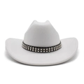 White wool felt western cowboy hat with studded black leather band and wide curved brim - M (56-58cm) / White