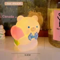 Cute cartoon puppy night light with pink peach detail and blue plaid bow, warm glow - 1# Peach Bear
