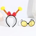Bee costume accessory set with spring headband and yellow honeycomb round glasses - Yellow Ball Bowknot Headband + Yellow Glasses