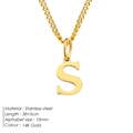 14K gold plated stainless steel necklace featuring a minimalist S letter pendant - Letter Style(S) (CDNP014) / Gold