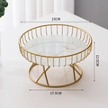 Creative gold metal fruit bowl with marble pattern base for home snack display 23cm - 23cm / Small White Gold (Glass Base)