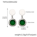 Silver stainless steel earrings with glass stone insets and dimension measurements - Earrings Only / Silver-Green
