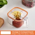 Orange 4-compartment spice box with 800ml capacity and four seasoning spoons - Independent Spoon Slot Seasoning Box / 4 Grids - 800ml / Vibrant Orange