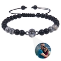 Detail of matte stone photo projection bracelet showing custom couple image beam - Map Stone and Frosted Stone Bracelet