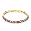 Gold titanium steel bracelet featuring colorful oval-cut cubic zirconia and folding clasp - Multi-color Oval Cut Style (KB167209-KFC)