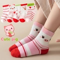 5-pack children's cotton mesh socks with cute pig characters and striped patterns - Pig (chinese Zodiac Tablet) / 3-5 Years (Feet length 13-15cm)