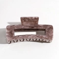 Detailed close-up of a square hair claw clip with taupe marble pattern on white background - Brown Square Marble