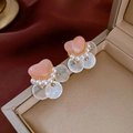 Elegant vintage pink heart earrings with white pearls and mother-of-pearl accents - 28# Silver Earring Post - Pink - Heart (Real Gold Plated)