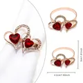 Rose gold double heart napkin ring with red rhinestones for wedding table decor - Double Heart Red Crystal