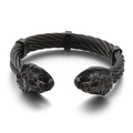 Men's black punk lion head bracelet featuring braided stainless steel wire cable - Lion Head (KB144753-KFC)