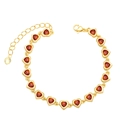 Minimalist gold bracelet with red heart shaped zircon gemstones and extension chain - Red