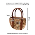 Handgefertigte halbrunde Korb-Handtasche mit braunem Ledergriff und Abmessungen - Halbkreis-Sternenhimmel-Tasche
