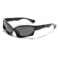 Y2K sporty wrap-around sunglasses with glossy black frame and dark grey lenses - Glossy Black/Grey Lens
