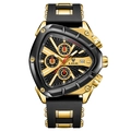 Men's triangle quartz watch in black and gold finish with durable rubber strap - Black & Gold