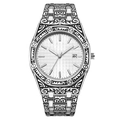 Classic silver octagonal watch with engraved metal strap and luminous white dial - White Dial Silver Case