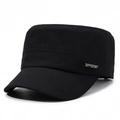 Classic black cotton cadet cap with silver sport metal logo on white background - Adjustable / Black