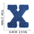 Detail showing letter X blue chenille towel embroidery patch with height measurements - Blue-Letter X