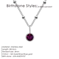 Stainless steel necklace with purple amethyst birthstone pendant - June Purple (Purple Rhinestone) / Silver