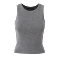 Dunkelgraues, eng anliegendes Rippstrick-Crop-Top für Damen mit Rundhals und ohne Ärmel - S / Tanktop