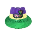 Chapeau de fête Mardi Gras à paillettes tricolores avec détail de masque festif - Taille unique / Chapeau de jazz style masque C