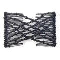 Elastic black beaded magic hair comb with double teeth for elegant bun styling - Black Pearl