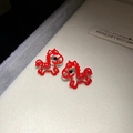 Orecchini a perno a forma di pony rosso placcati in oro 18 carati con design cavo per donna - 2# Perno in Argento - Orecchini a Bottone Pony Svuotato in Smalto