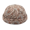 Close-up of vintage paisley pattern on a brown miki hat with woven texture - M (56-58cm) / Khaki