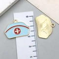 Nurse hat alloy charms in light blue and gold for DIY jewelry making with ruler scale - Blue Nurse Hat