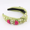 Detail of light green knot headband with handmade watermelon beads and rhinestones - Light Green (Watermelon)