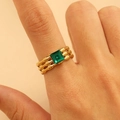 Vintage gold-plated bamboo texture ring featuring a square emerald green gemstone - 60 18k Pure Gold S620