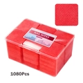 Red lint-free nail wipes 1080pcs set in storage box with diamond texture close-up - Red