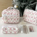 Set di 3 trousse trapuntate con fiocchi rosa e stampe floreali a rose dolci - Nastro di Rose Rosa / Grande