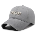 Gorra de béisbol de algodón lavado gris con bordado 3D blanco y visera ancha - Ajustable / Gris claro