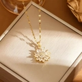 Elegant 18k gold sunflower pendant necklace with sparkling crystal petals for women - Gold Sunflower