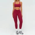 Set yoga bordeaux da donna con reggiseno sportivo e leggings con vita a V fitness - Taglia S / Top E Pantaloni / Top e Pantaloni / rosso ciliegia