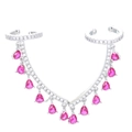 Polsino per orecchio argento con catena e nappe di gemme rosa a goccia vivaci - Argento/Rosa Rosso