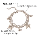 Silver double-layer Cuban chain bracelet with butterfly pendant and size details - Butterfly Pendant Bead Double Chain (NB-B1088)