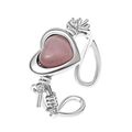 Bague réglable en argent avec cœur en zircon rose et petits cristaux brillants - Argent Rose Cœur Pierre Principale (A-1336)