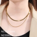 Collar de doble capa de acero de titanio chapado en oro de 18k con cadena plana - Estilo 500mm+550mm (KN287145-Z) / Dorado