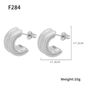 Polished silver double-layer C-shaped stud earrings in stainless steel finish - F284-Steel