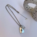 Silver cuban chain necklace with star engraved double tags and S925 hallmark stamp - Silver