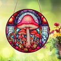 Vue détaillée d'un ornement décoratif rond en acrylique avec motif de champignon coloré - Champignon Peint (28)