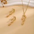 Exquisite gold necklace and earrings set with abstract melted geometric floral texture - Abstract Flowing Style (E6210-1)
