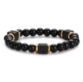 Men's beaded bracelet with black lava rock cubes, gold spacers and smooth black beads - All Black Polished With Gold Spacers