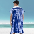 Adult microfiber hooded beach poncho featuring dark blue and white vertical tie-dye stripes - Pullover Style - Blue Beads