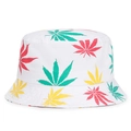 White bucket hat with colorful cannabis leaf print pattern for sun protection - One Size / White with Colorful Leaf (No Label)