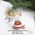 Christmas reindeer hair clip with red sequins and gold antlers for festive kids' gift - Sequin Hair Clip (Red)
