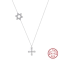 925 sterling silver multi-layer necklace with hexagram star and cross charm - BQN05-Star Cross / Silver
