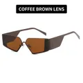 Futuristic Y2K rimless sunglasses with irregular coffee tea lenses and matte brown frame - Coffee Tea Lens