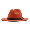 Classic orange wool fedora hat with a black leatherette buckle strap for women - M / Orange